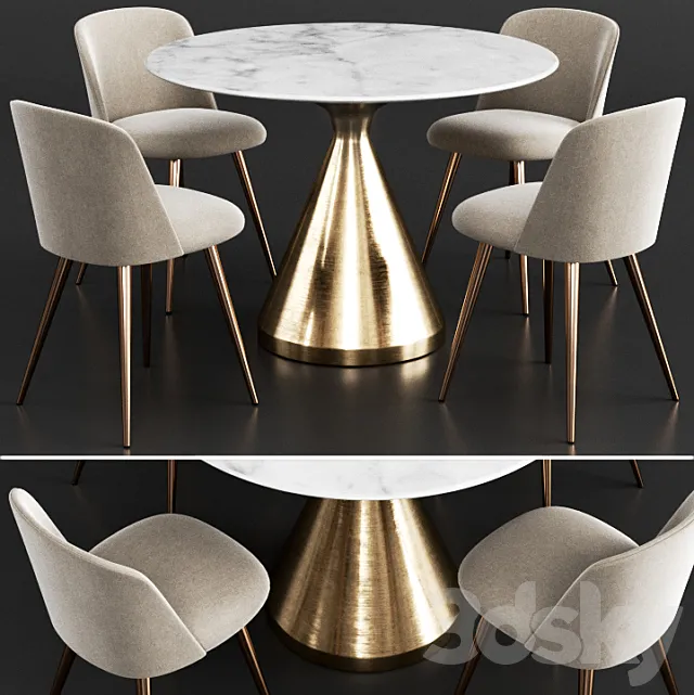 West Elm Dinning Set 9 3DS Max Model