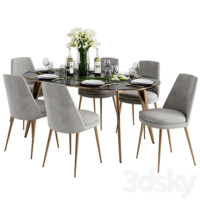 West Elm  Finley Dining Chair & Arden Dining Table 3DS Max Model