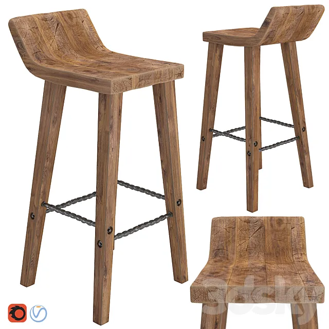 West elm Hewn Wood Bar Stool 3ds Max