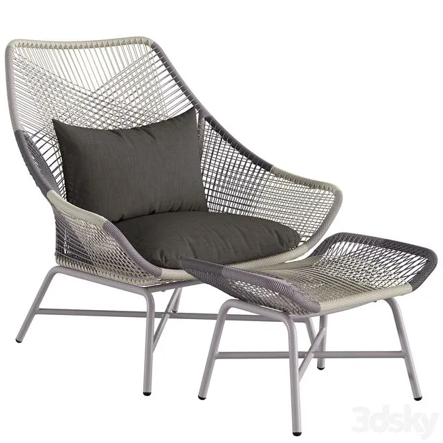 West Elm Huron Outdoor Lounge Chair Large and Ottoman 3dsMax Model
