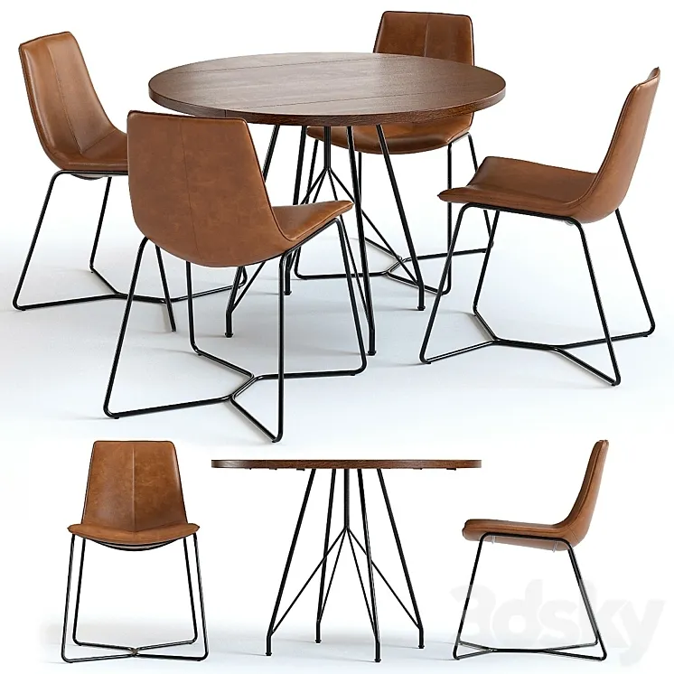 West Elm Jules Table and Slope Chairs 3DS Max