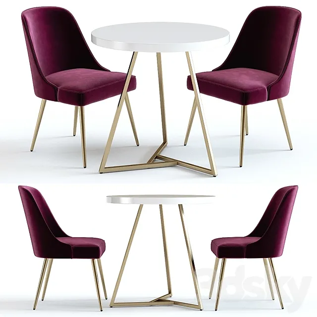 West Elm Lacquer Top Table and Mid-Century Chairs 3DS Max Model