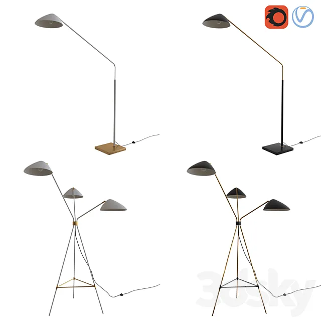 West Elm Mid-Century Floor Lamps set 3DSMax File