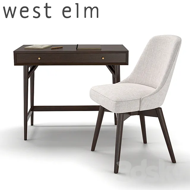 West Elm Mid-Century Mini Desk – Dark Mineral and Swivel Office Chair 3DSMax File