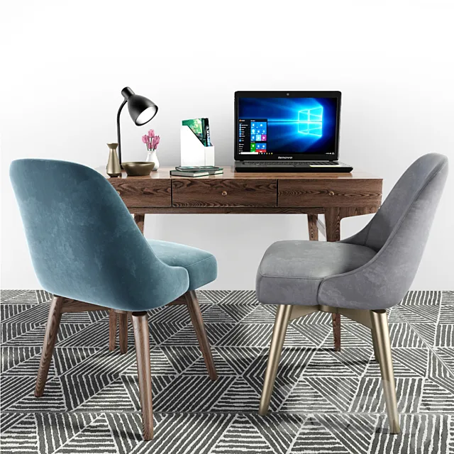 West Elm Mid-Century Office Chair Desk Set 3ds Max