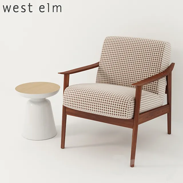 West Elm. Mid-Century Show Wood Upholstered Chair + Martini Two Tone Side Table 3DSMax File
