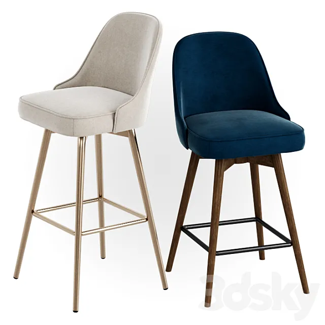 WEST ELM Mid-Century Velvet Swivel Bar + Counter Stools 3ds Max