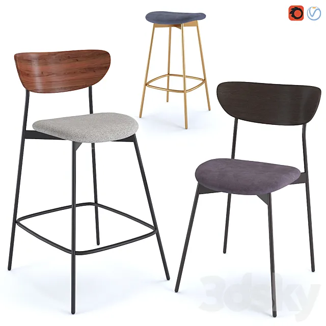 West Elm Modern Petal Bar Counter Stool 3DS Max Model