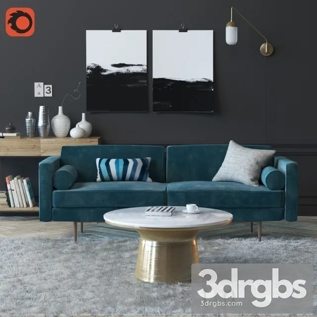 West Elm Monroe Mid Century Sofa Decor 3dsmax Download