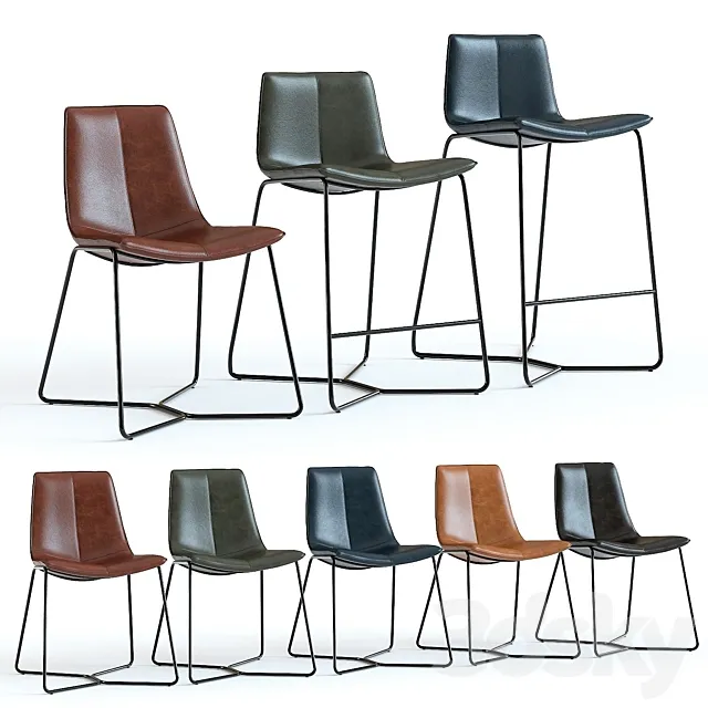 West Elm Slope Leather Chairs 3DS Max Model