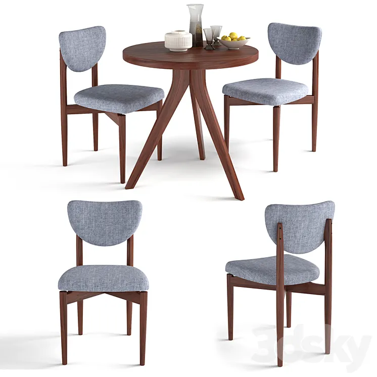 West Elm Tripod Table and Dane Upholstered Dining Chair 3DS Max Model