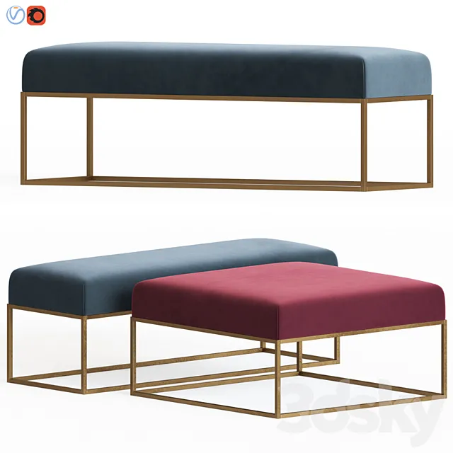 Westelm Box Frame Upholstered Bench & Ottoman 3ds Max