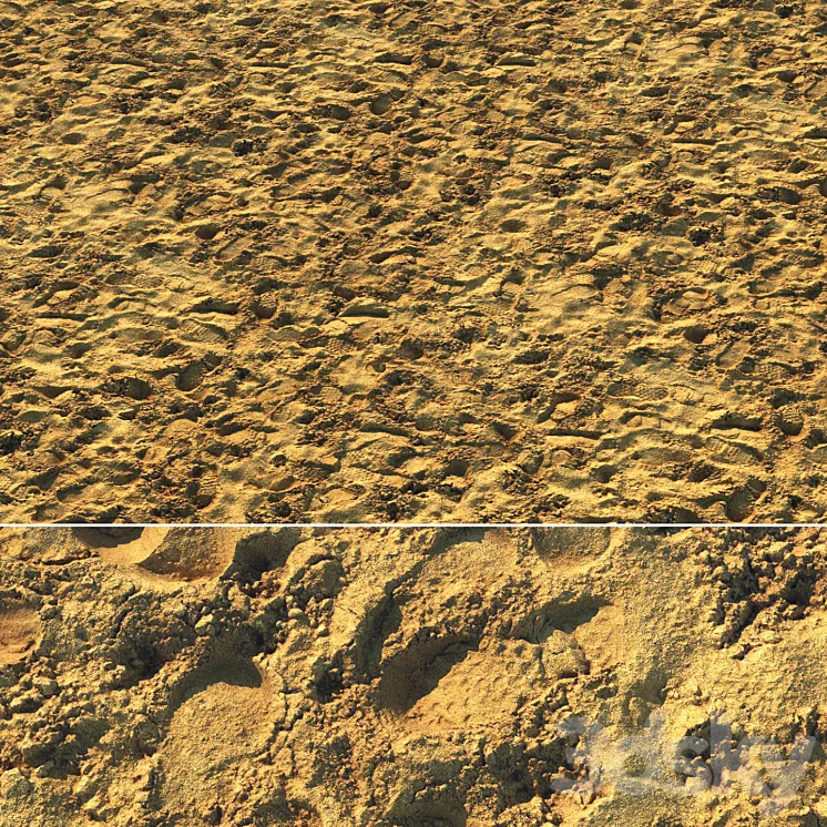 Wet sand material with footprints 3DS Max