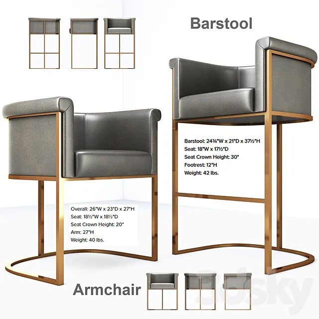 Wexler Barrelback Armchair & Barstool 3DSMax File
