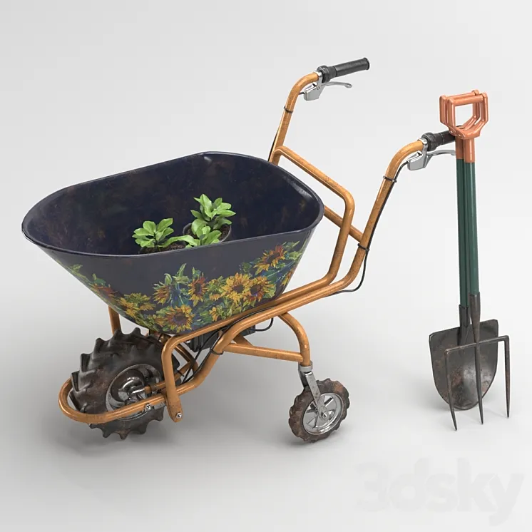 Wheelbarrow and garden tools 3DS Max Model