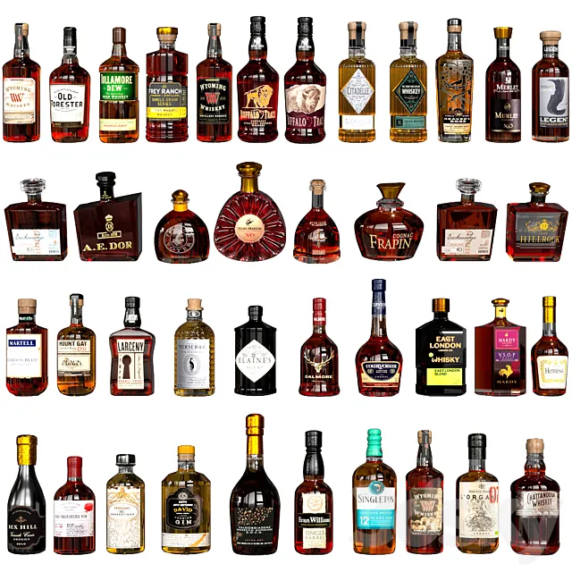 WHISKEY AND COGNAC BOTTLE COLLECTION NO7 40 BOTTLES 3dsMax Model