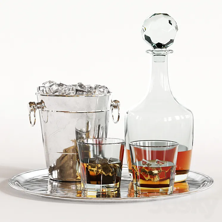 Whiskey Decanter Glass Tray Set 3DS Max