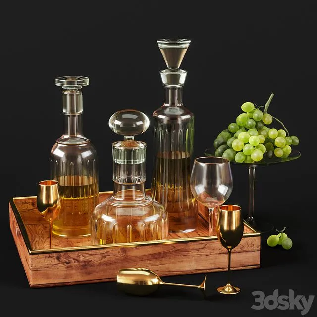 Whiskey glasses and grapes 3dsMax Model