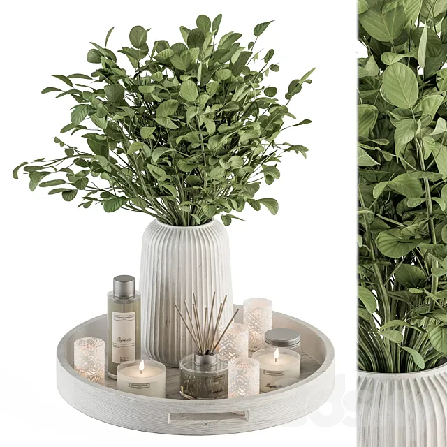 White and Pink Decorative Set with Bouquet in Tray – Set 108 3ds Max