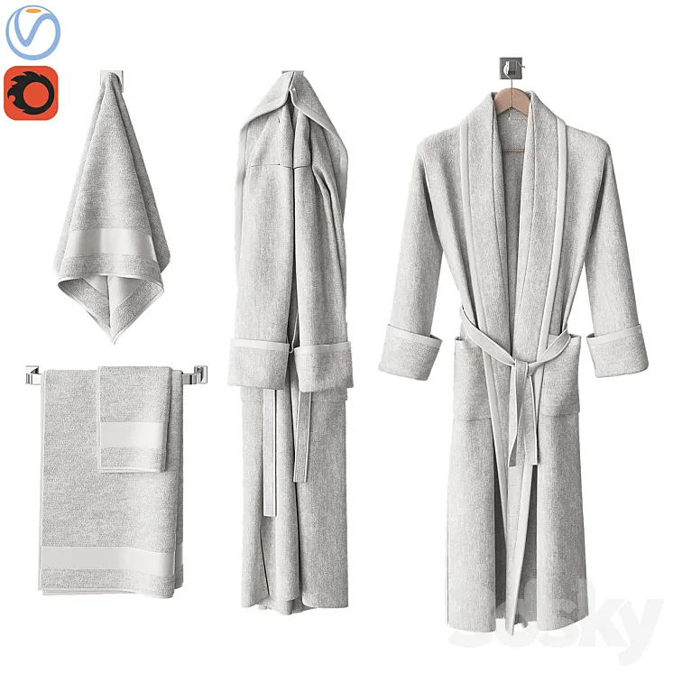 White bathrobe and towels 3DS Max