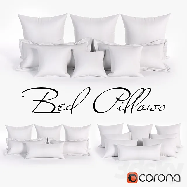 White Bed Pillows 01 (3 sets 22 different Pillows) 3ds Max