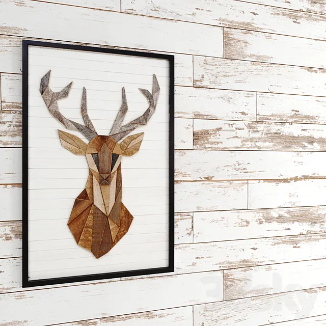 White boards. painting. deer. eco design. whitewashed wall. decor 3DSMax File