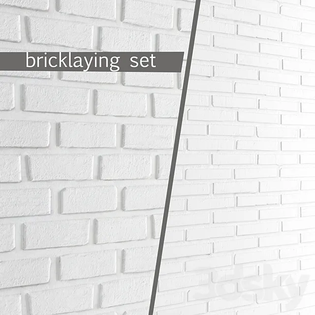 White brick. Set of 2 pieces. Masonry. brick. white. bleached. set. decorative. panel. wall 3DSMax File