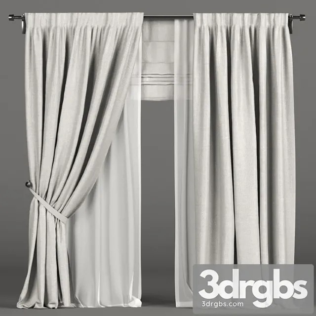 White curtains in the background with tulle and a roman curtain. 3dsmax Download