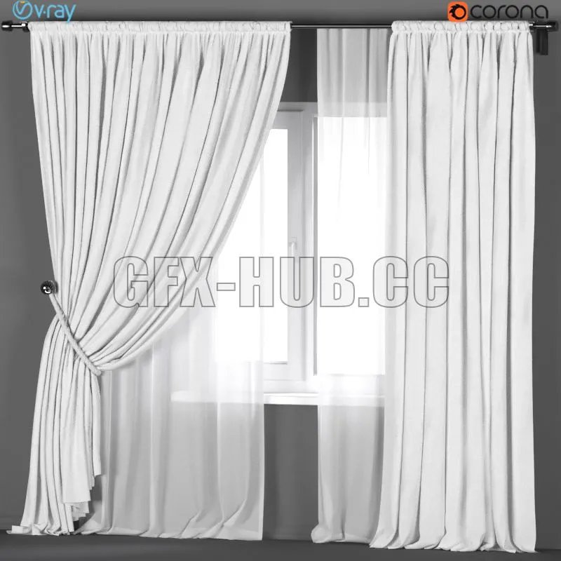 White curtains with a garter on a rope with white tulle 3dsMax Model