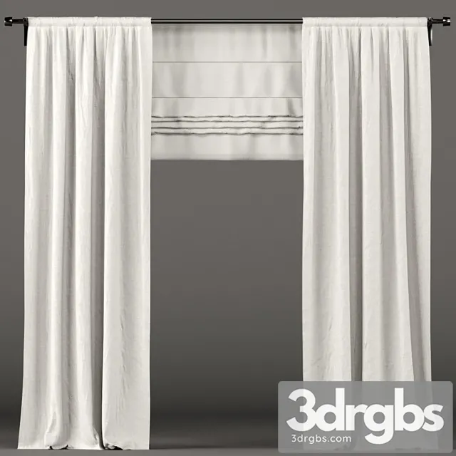 White curtains with roman blinds. 3dsmax Download