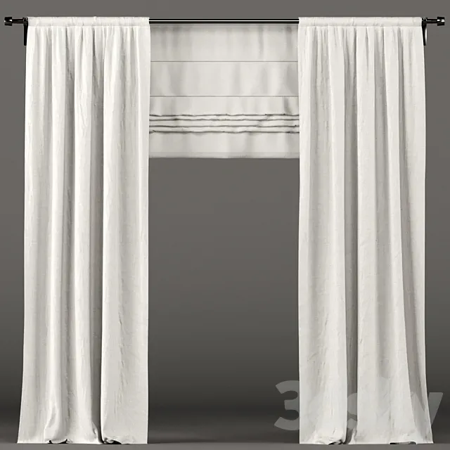 White curtains with roman blinds. 3ds Max