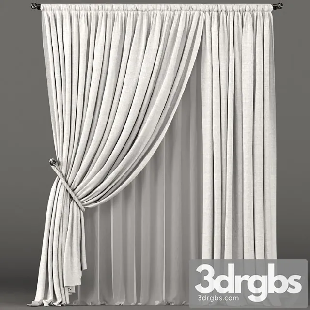 White curtains with rope grip and white tulle. 3dsmax Download