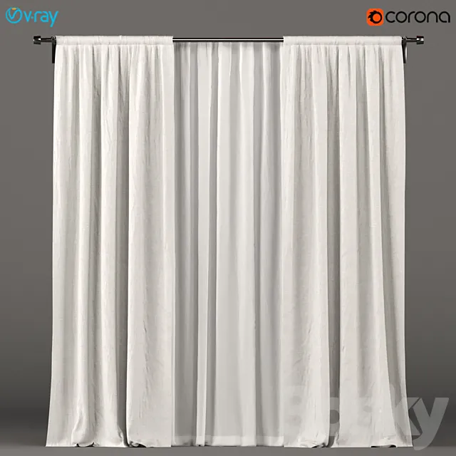 White curtains with white tulle. 3DS Max Model