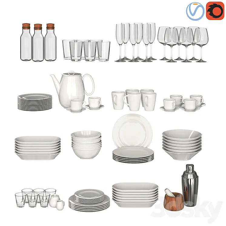 White dishes 3DS Max