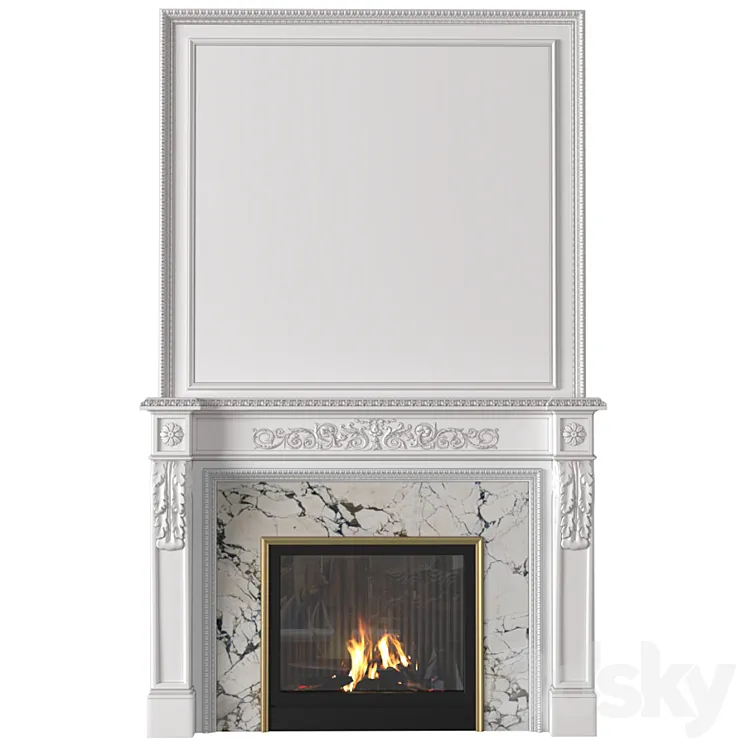 White Fireplace in a classic style. Fireplace in classic style 3DS Max
