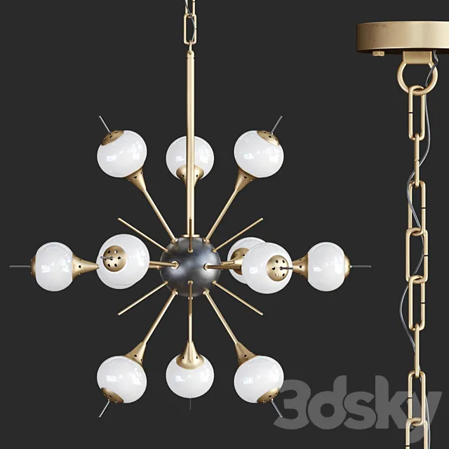 White Glass Globes Sputnik Chandelier 3ds Max