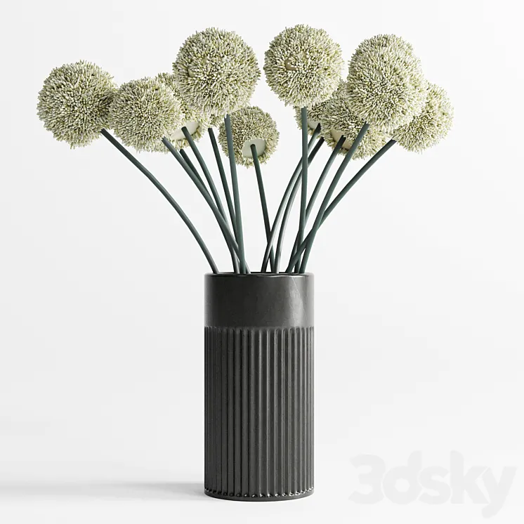 White Handmade Flowers Allium concrete Vase 3DS Max