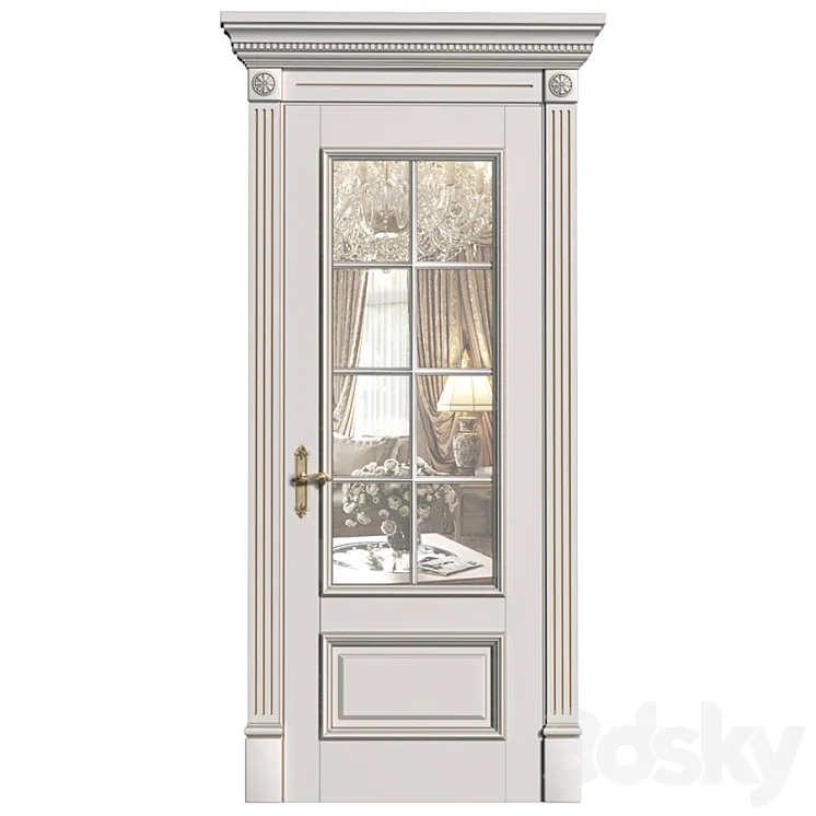 White interior door in classic style with glass. Classic interior door 3DS Max