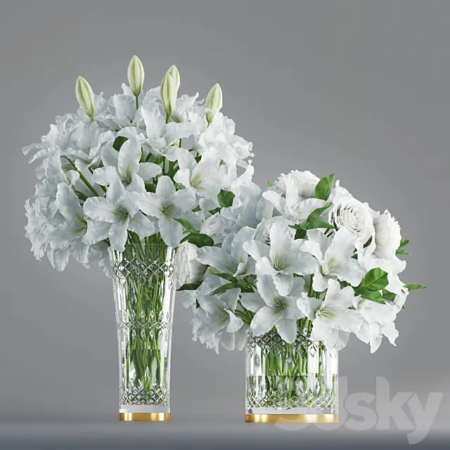 White lily in crystal vase 3ds Max