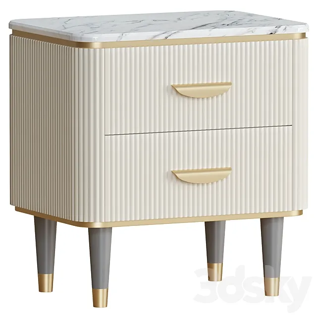 White Nightstand 2 Drawers Faux Marble 3ds Max