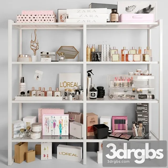 White rack with cosmetics in a beauty salon. make up 3dsmax Download