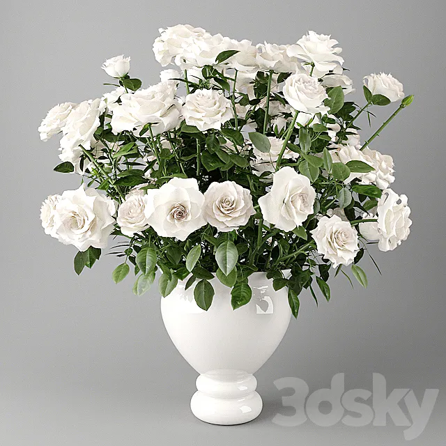 White roses in a white vase | Bouquet of white roses in a white vase 3DSMax File