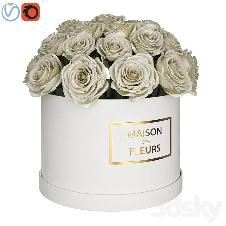 White roses in box 3DS Max