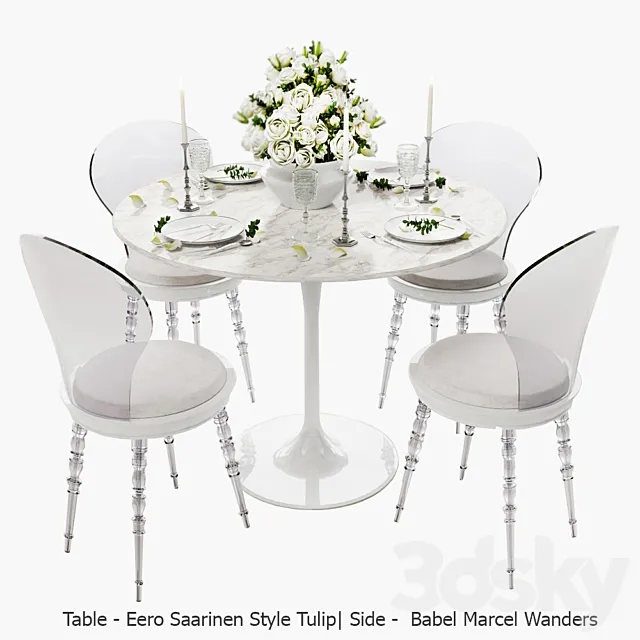 White set _ Babel chair by Marcel Wanders. table Eero Saarinen Style Tulip. serving. 3DSMax File
