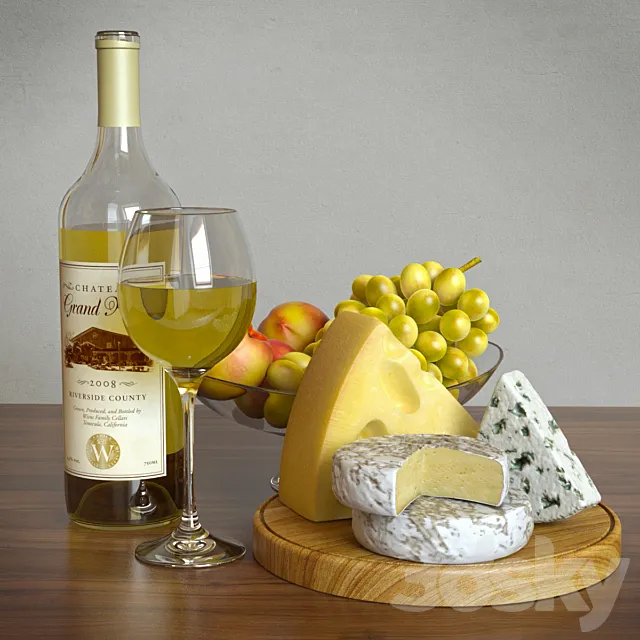 White wine and cheese set 3DSMax File
