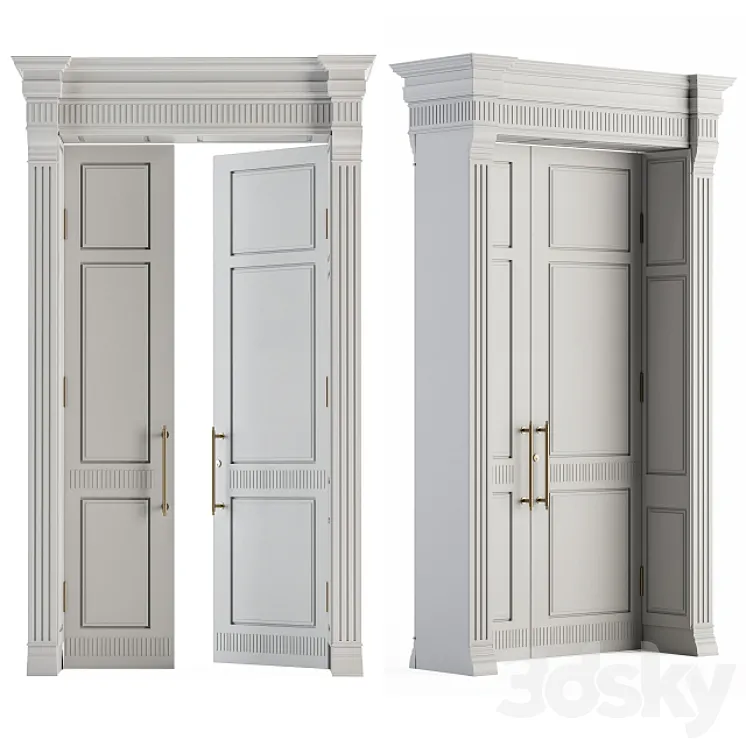 White Wooden Classic Door Set 27 3DS Max