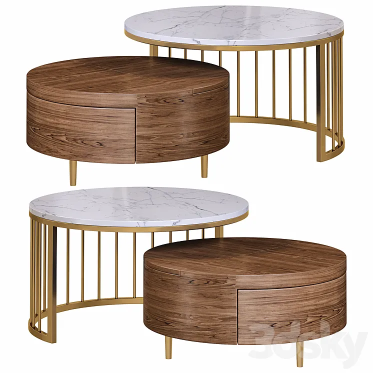 Whitewalnut round nesting coffee table by homary 3DS Max