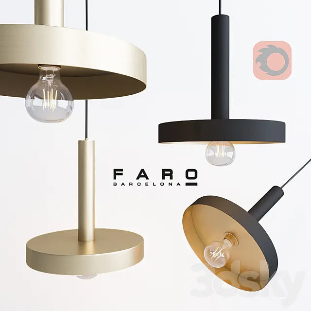 WHIZZ Black and satin gold pendant lamp 3ds Max
