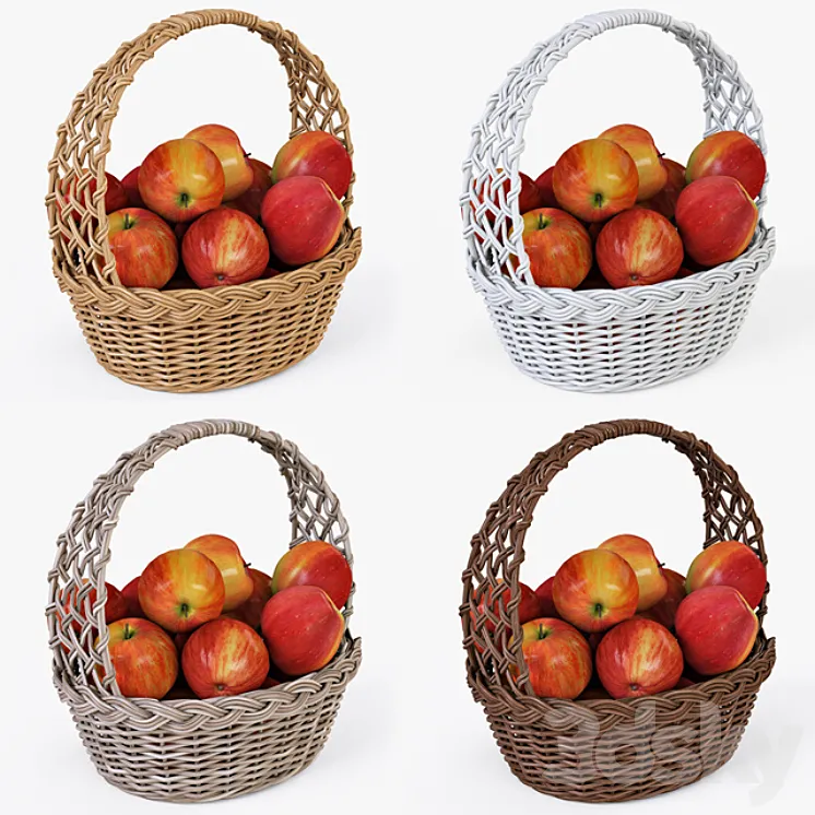 Wicker basket with apples 04 3DS Max