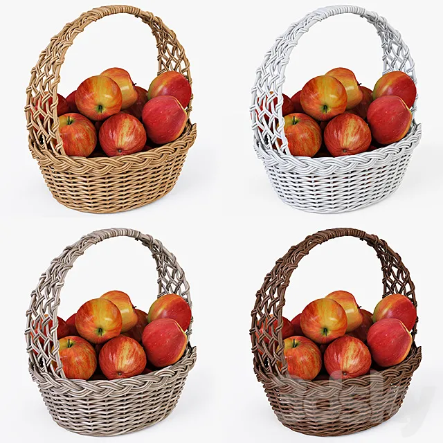 Wicker basket with apples 04 3DSMax File